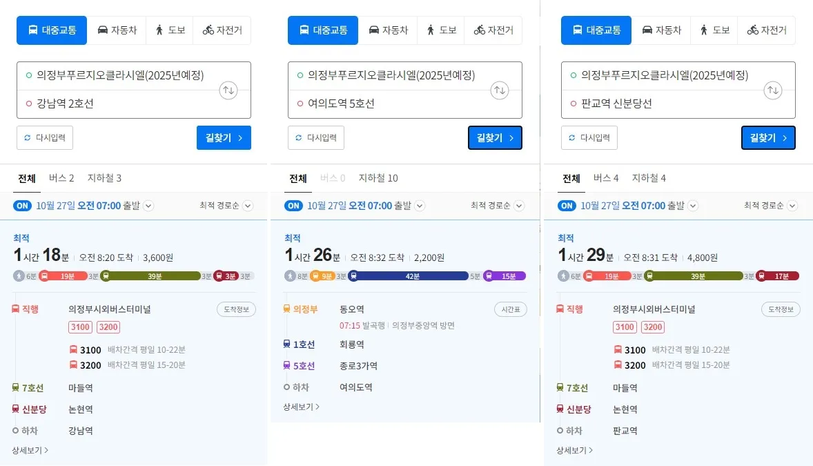 강남(1시간18분) 여의도(1시간26분) 판교(1시간29분)