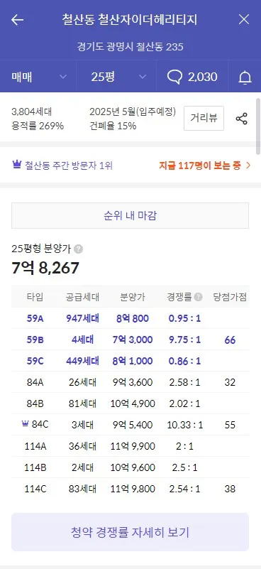 철산자이 더 헤리티지 분양가